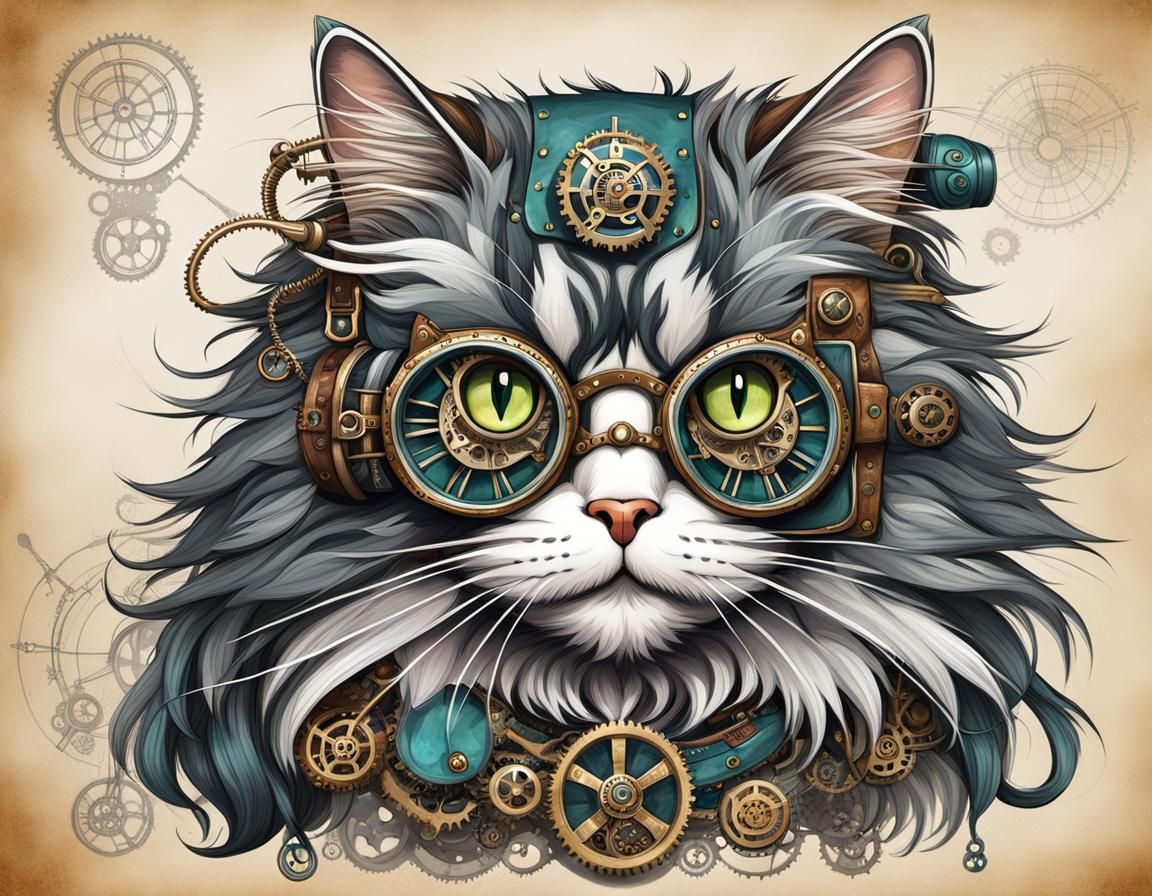 Steampunk Norwegian Forest Cat Illustration