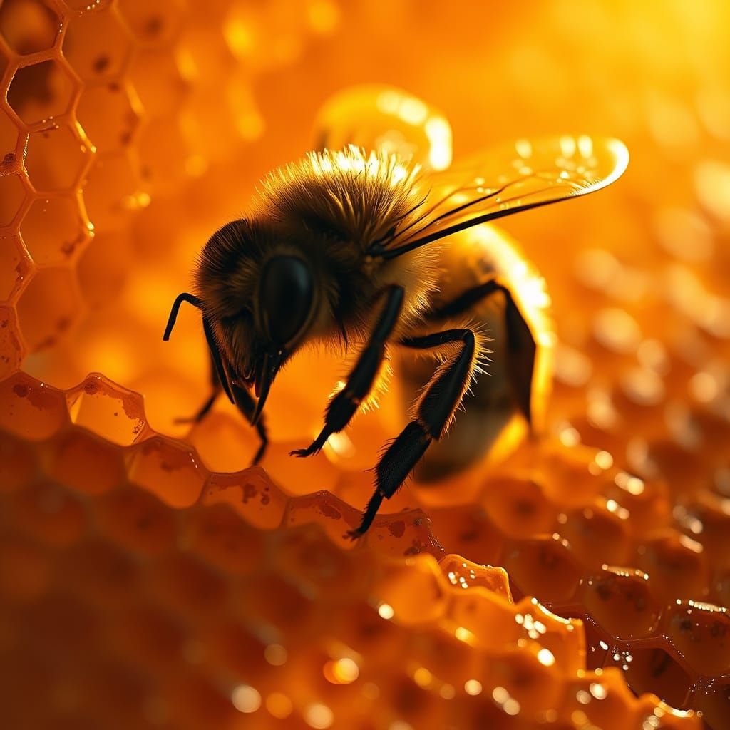 Golden Hive Scene in Hyperrealistic Style