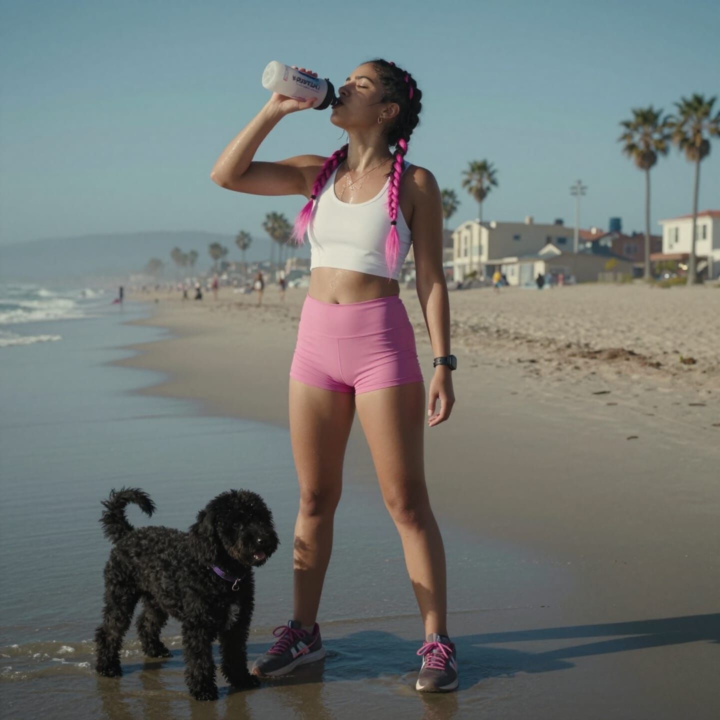 Punk Girl on Venice Beach with Cavapoo Puppy