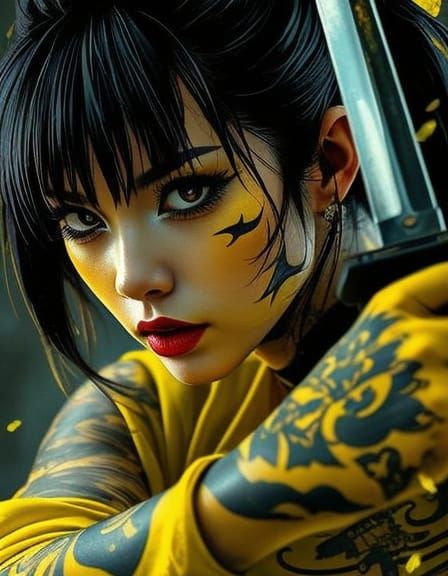 Gothic Punk Japanese Woman with Katana in Anime Style