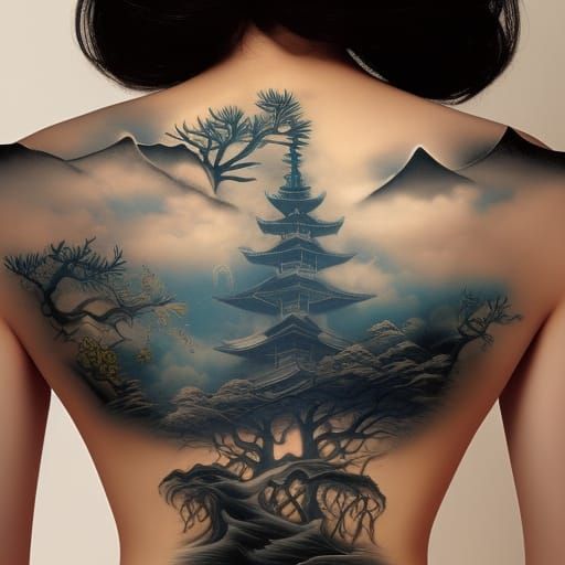 Japanese Tattoo Design: Dark Sky Fantasy Art