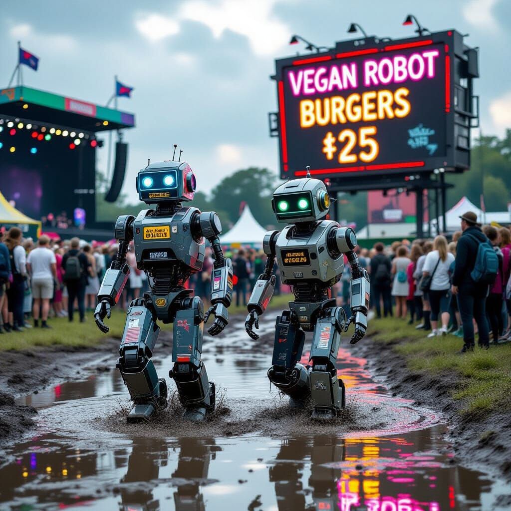 Robots at Glastonbury Festival in Futuristic Style