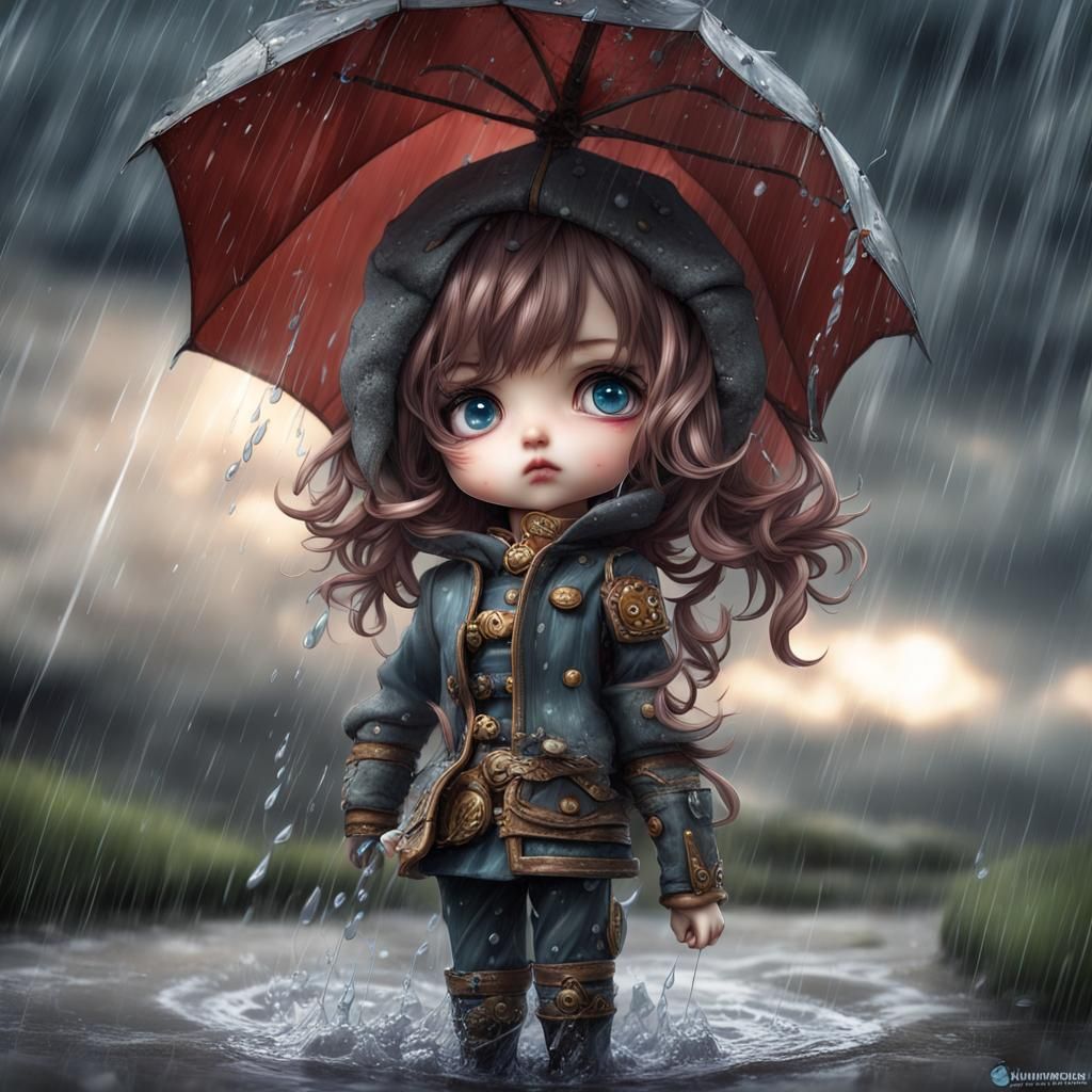 Chibi Rogue Trader in Stormy Weather, Digital Art