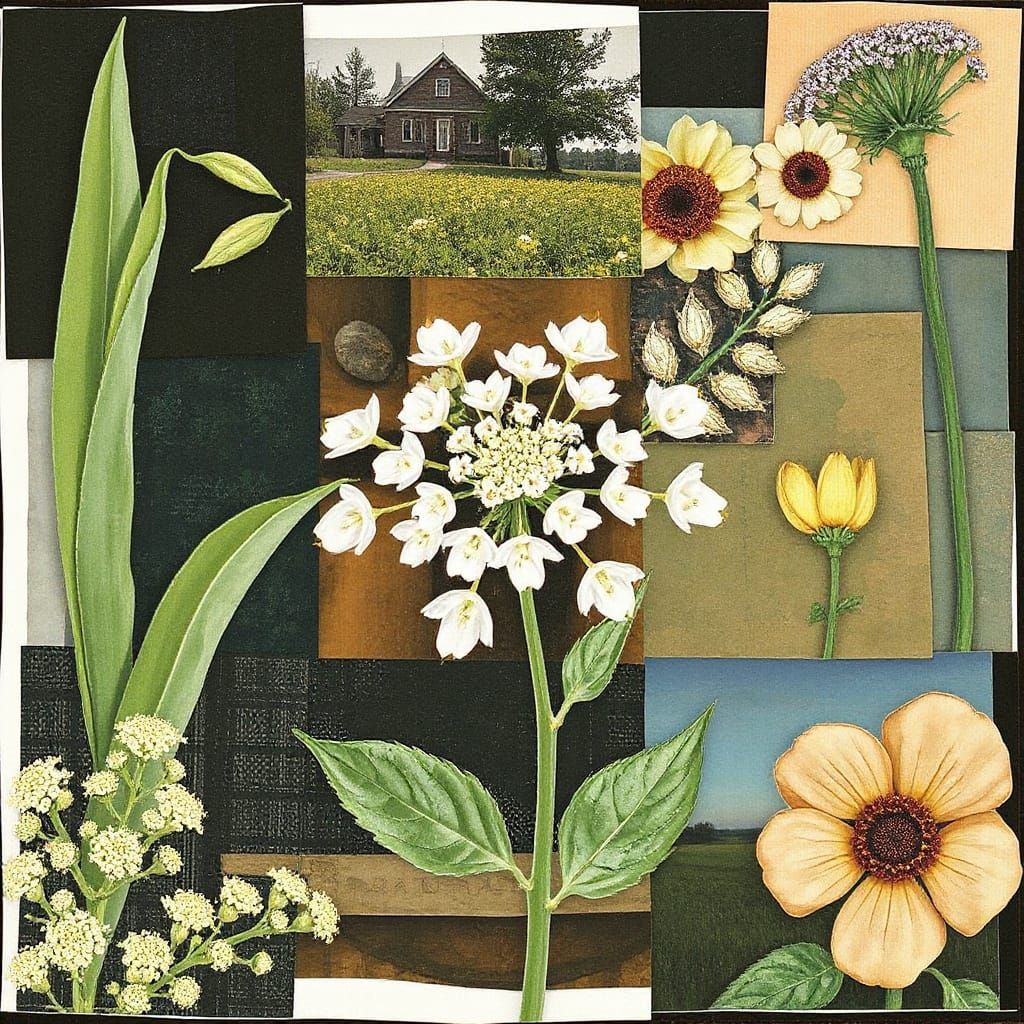 Queen Anne's Lace Multimedia Collage Art