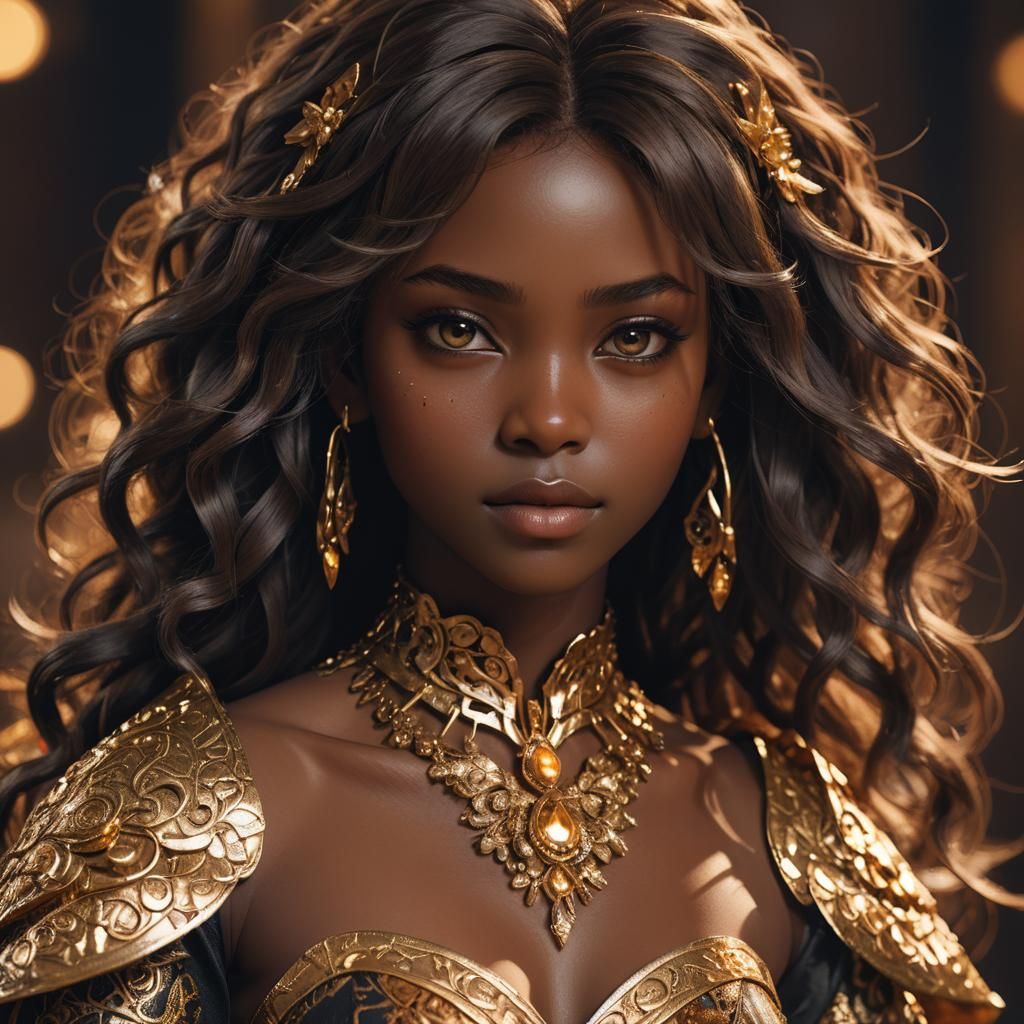 Gorgeous Dark-Skinned Woman: Anime Portrait in 3D