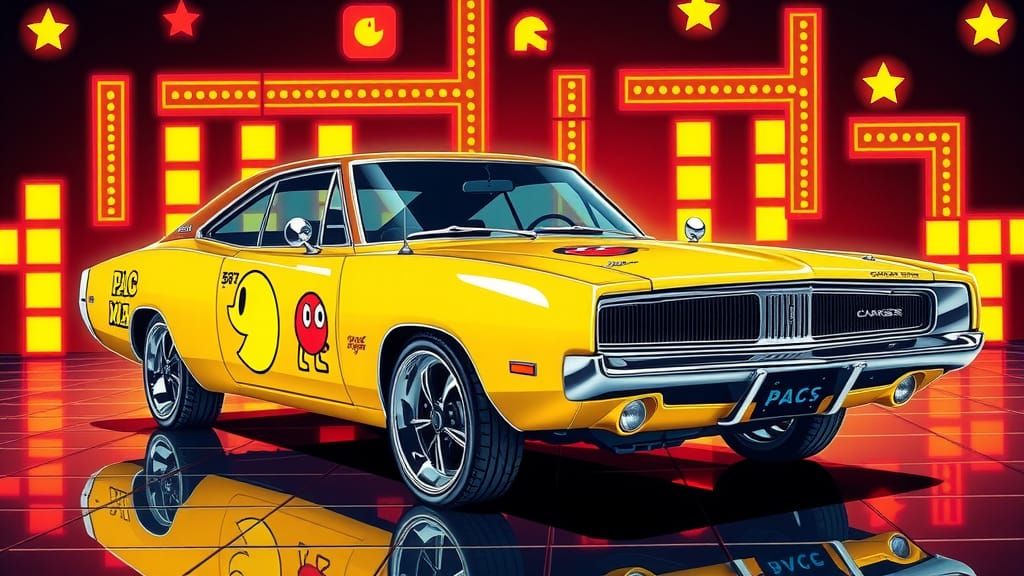 Futuristic 1969 Charger in 8-bit Style