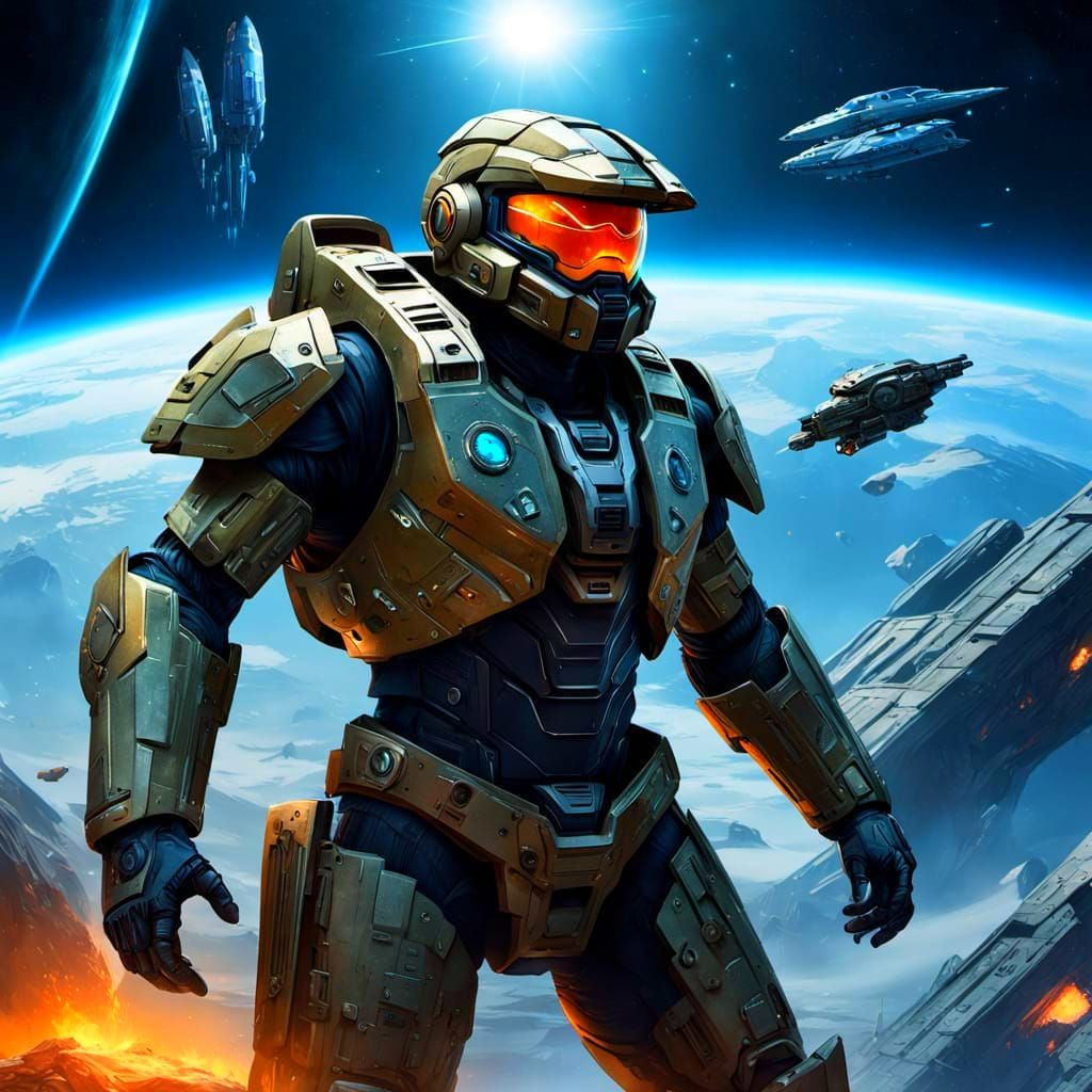 Halo Spartan Leaps Into Space Near Covenant Ship