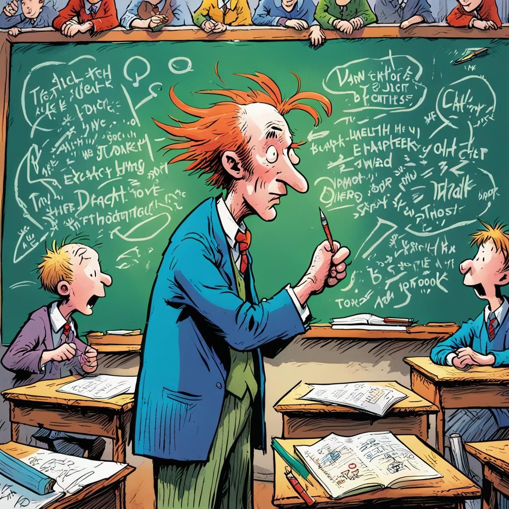 Teacher at Blackboard in Comic Book Style