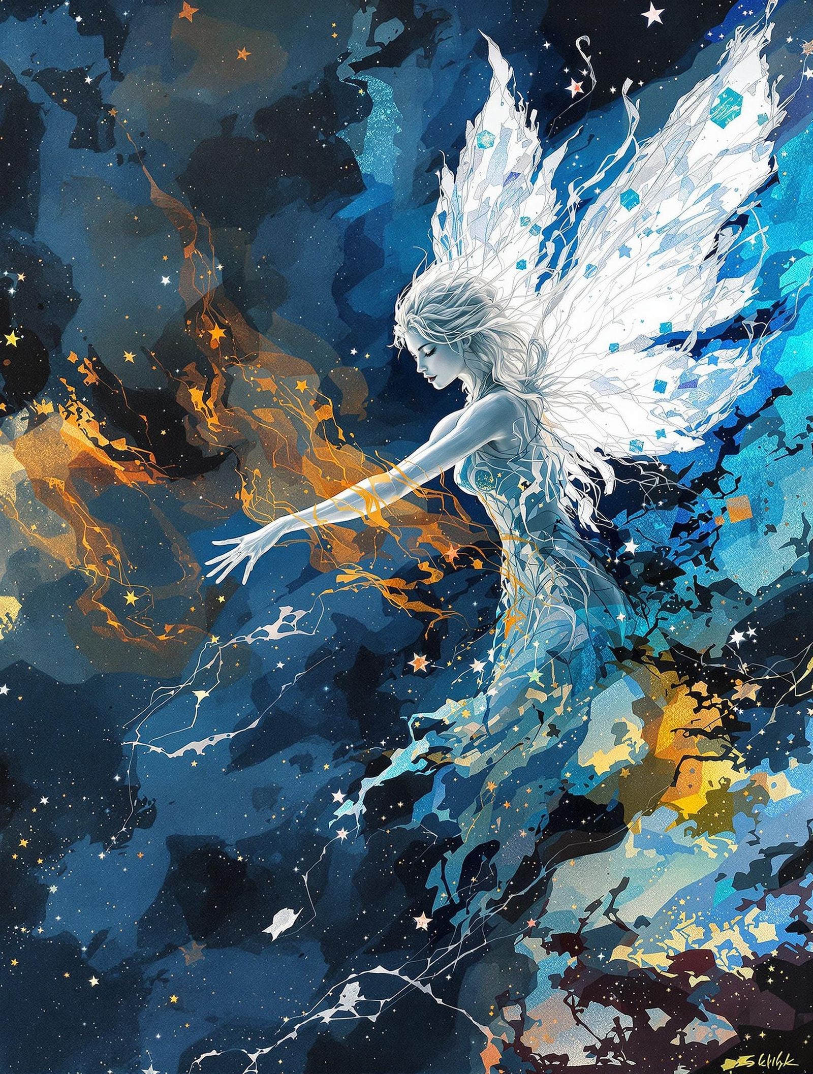 Ethereal Fairy Tames Prismatic Wildfire in Vibrant Abstracti...