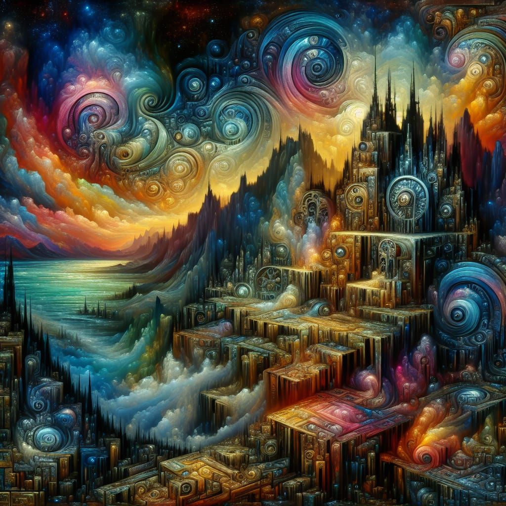 Biomechanical Gothic Landscape in a Surreal Style