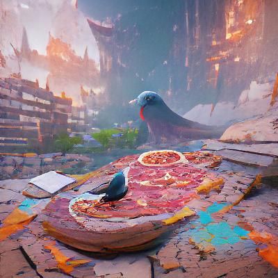 Pigeon's Pizza Feast: Detailed Matte Painting
