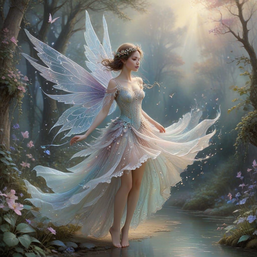 Ethereal Fairy on a Whimsical Misty Background