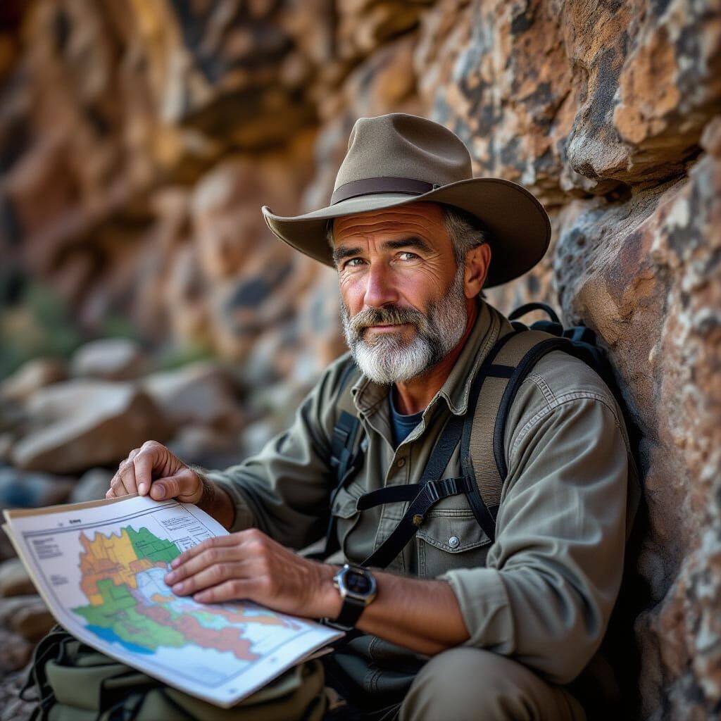 Geologist Examining Rock Face in Photorealistic Style