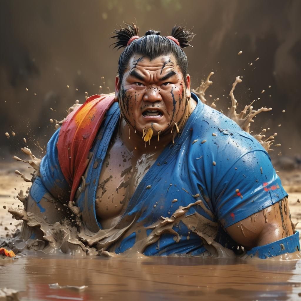 Hyperrealistic Mud Sumo Splash Art