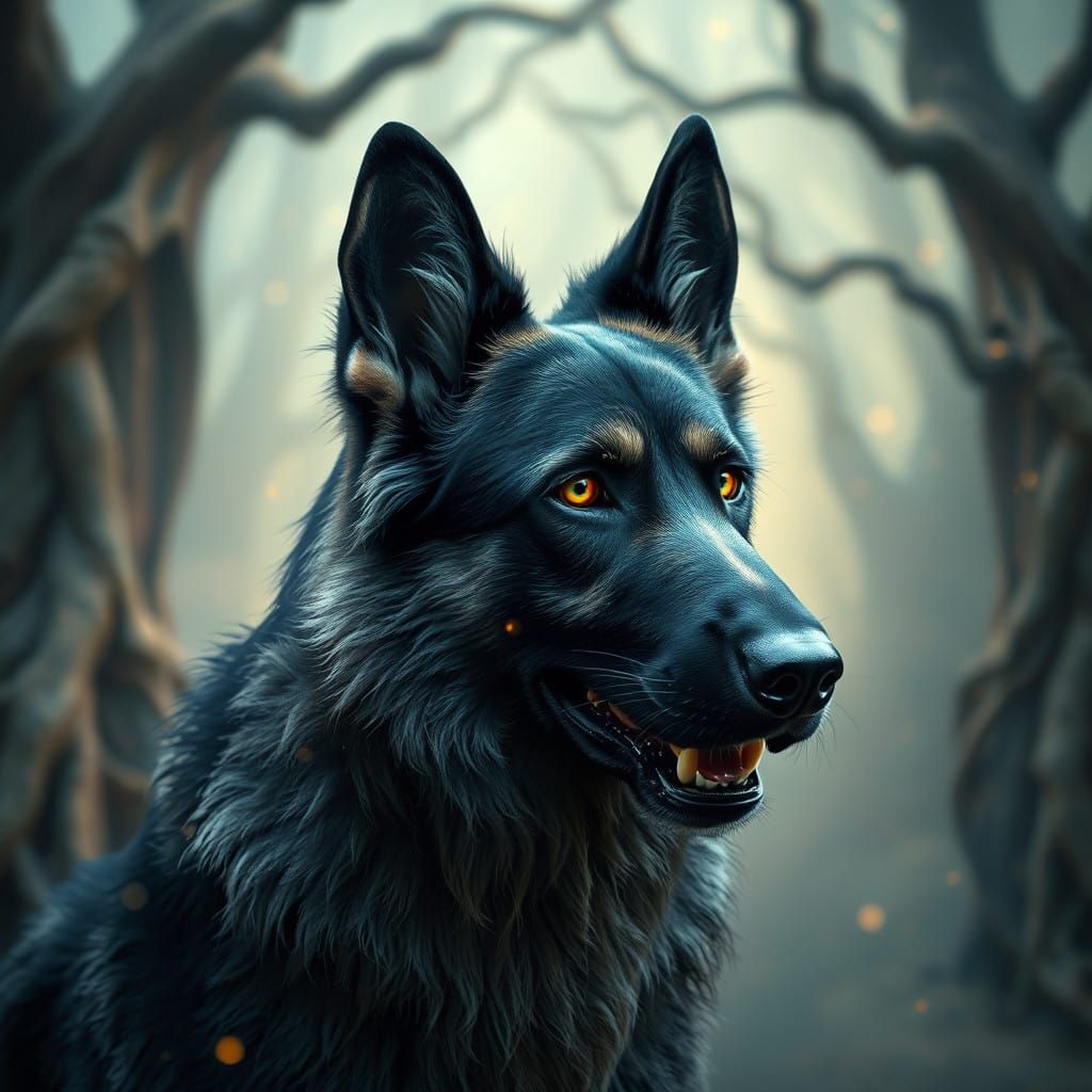 Majestic German Shepherd in Mystical Realm