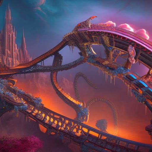 Fantastical Rollercoaster in Detailed Matte Painting