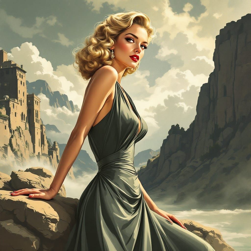 Elegant 1940s Evening Gown in Classic Hollywood Style