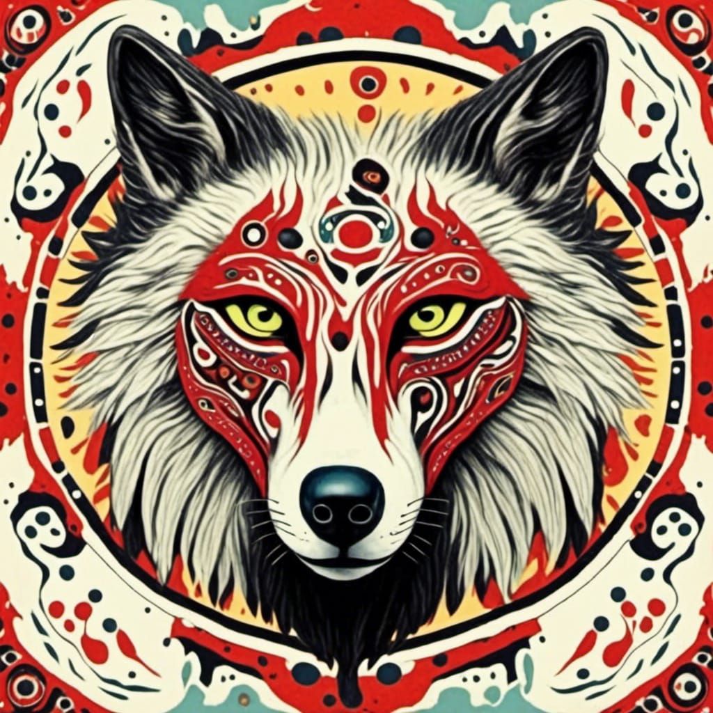 Native American Wolf Totem in Traditional Style