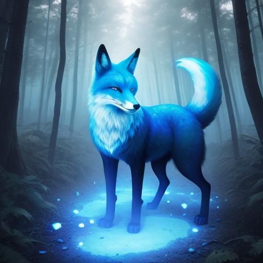 Luminescent Blue Fox Magic in Forest