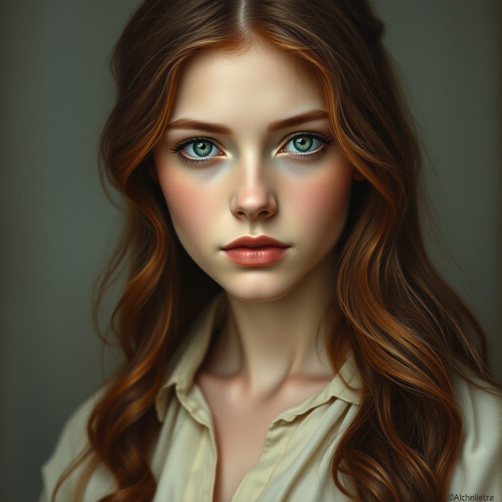 Pre-Raphaelite Portrait of a Woman with Auburn Hair