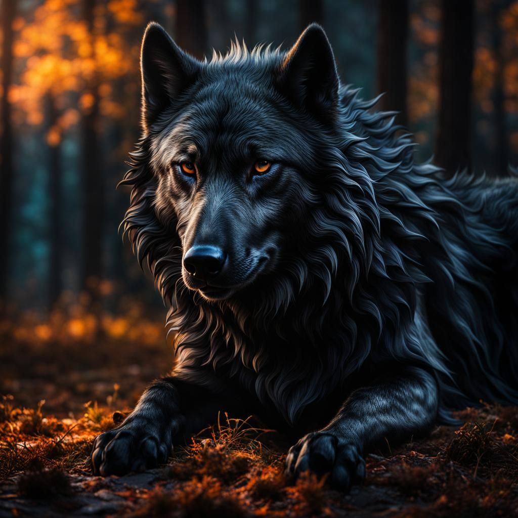 Vantablack Dire Wolf in Hyperrealistic Style