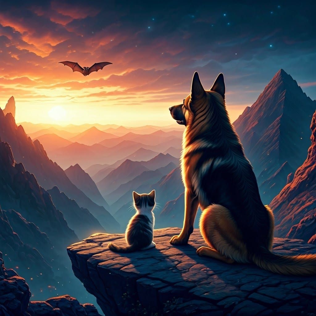 Kitten and German Shepherd's Sunset Adventure