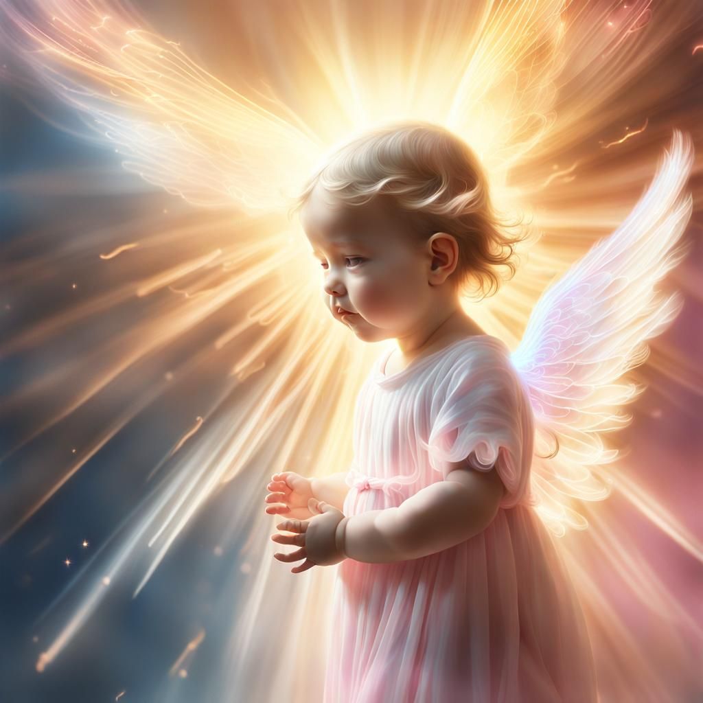 Radiant Baby Angel Forms from Light Beam