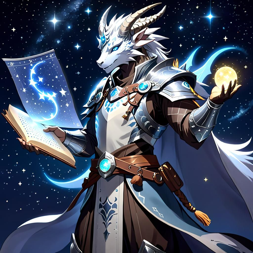 Luminous Dragonborn Druid with Constellation Scroll