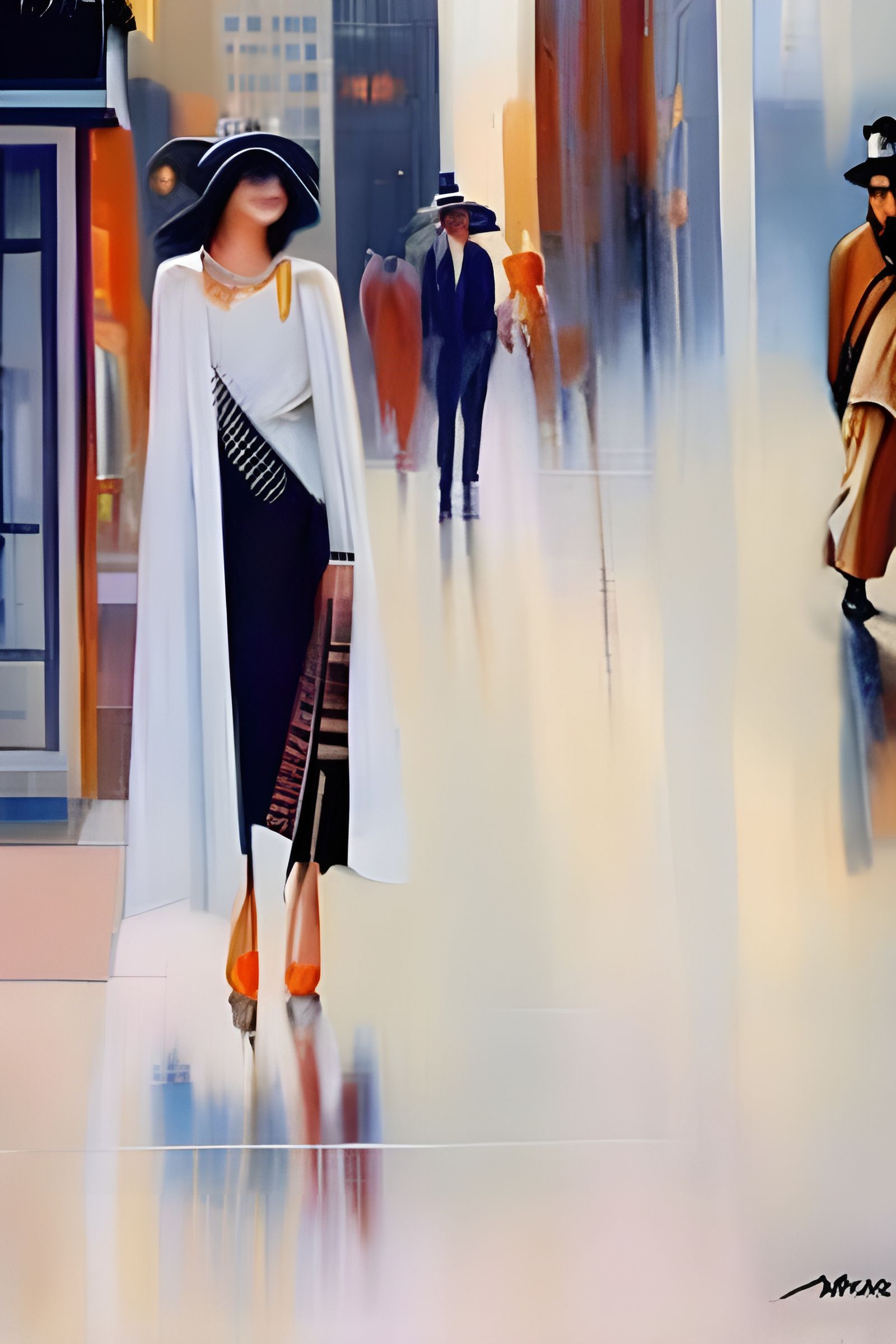 1920s Fashion Lady in Black and White Cityscape