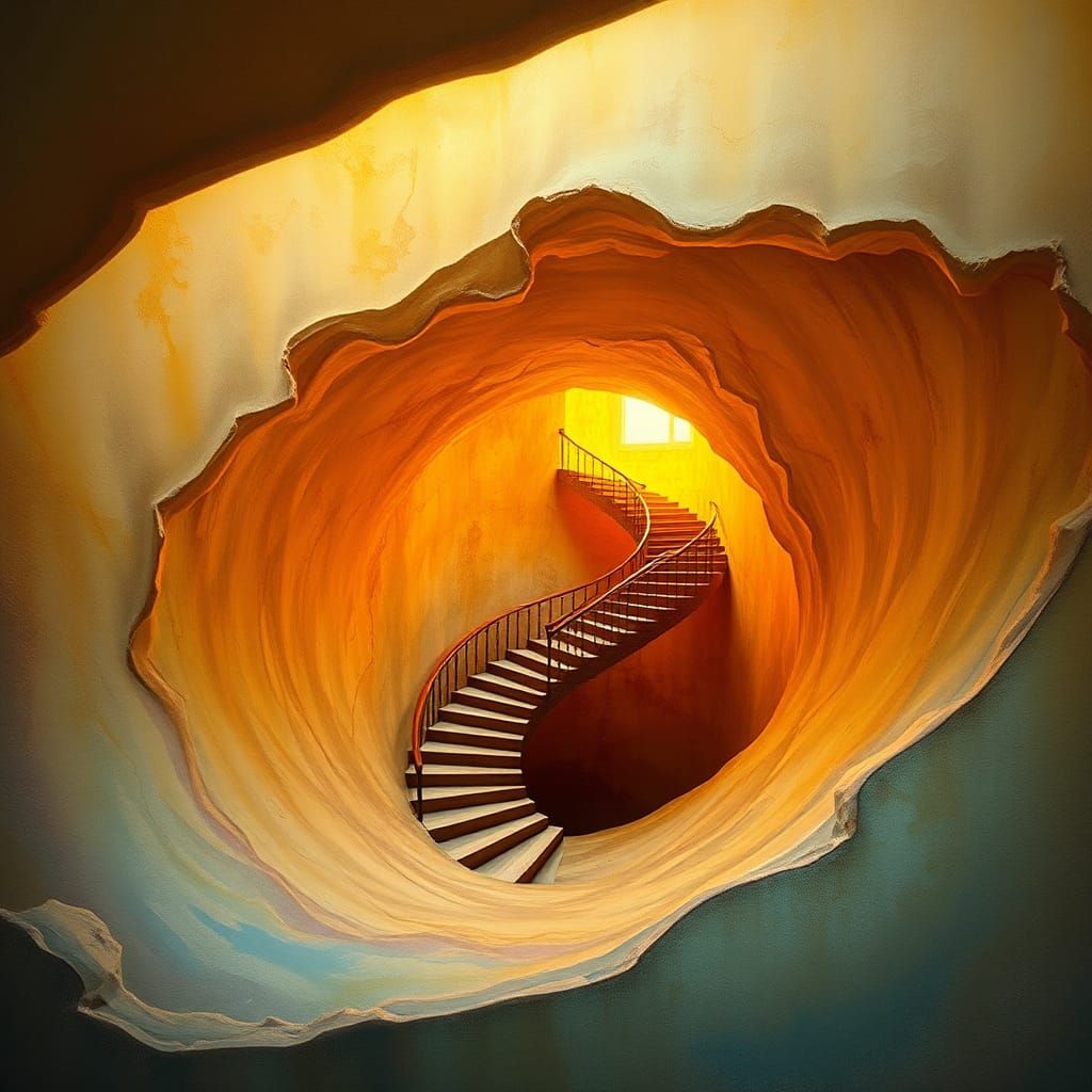 Surreal Spiral Staircase in Dreamlike Style