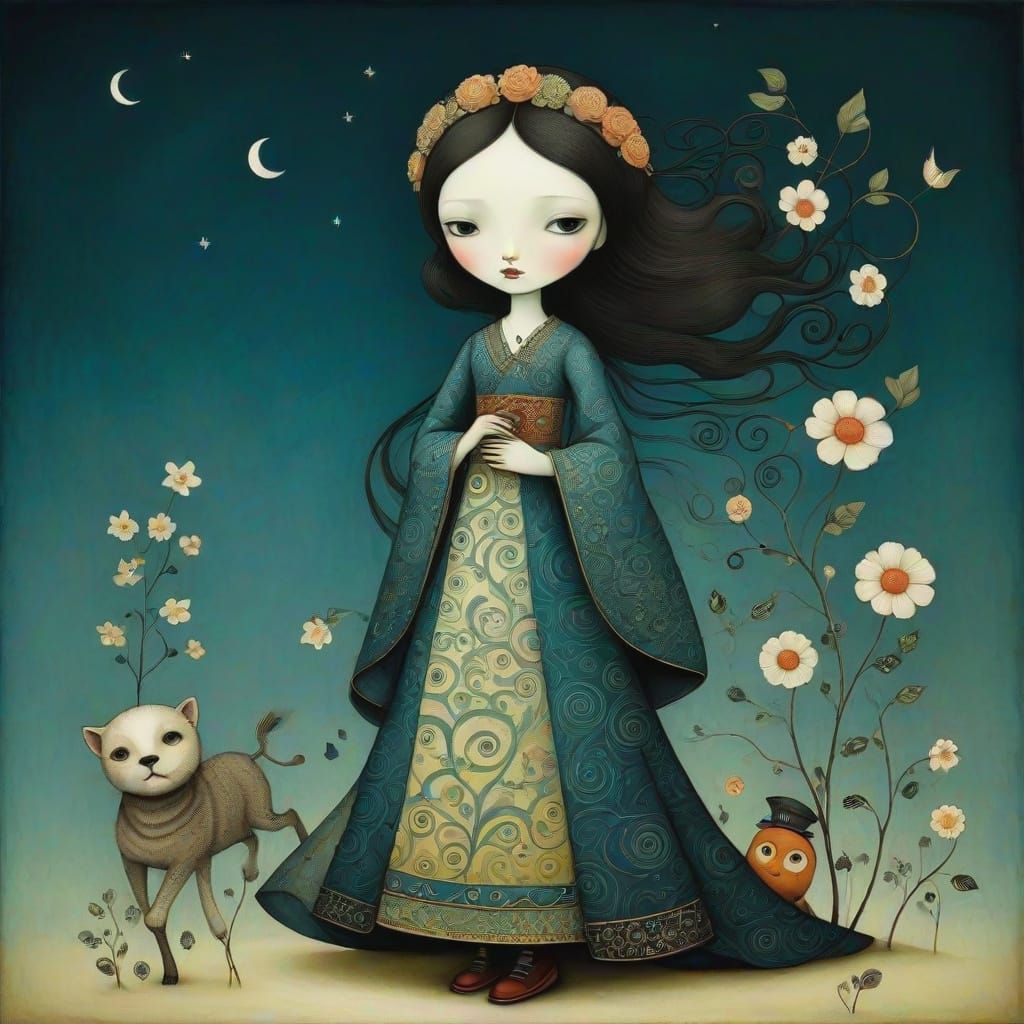 Whimsical Folk Art Masterpiece in Art Brut Style