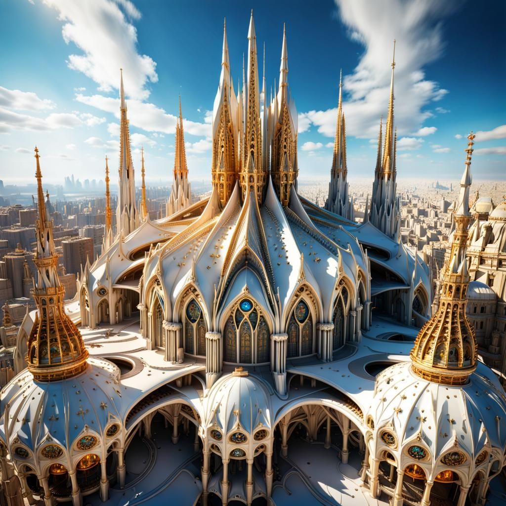 Gaudi Style Steampunk Cathedral on Distant Planet