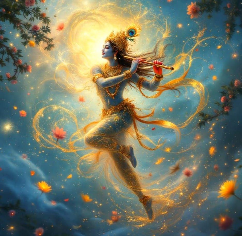 Ethereal Krishna Appears in Whirling Floral Fantasy