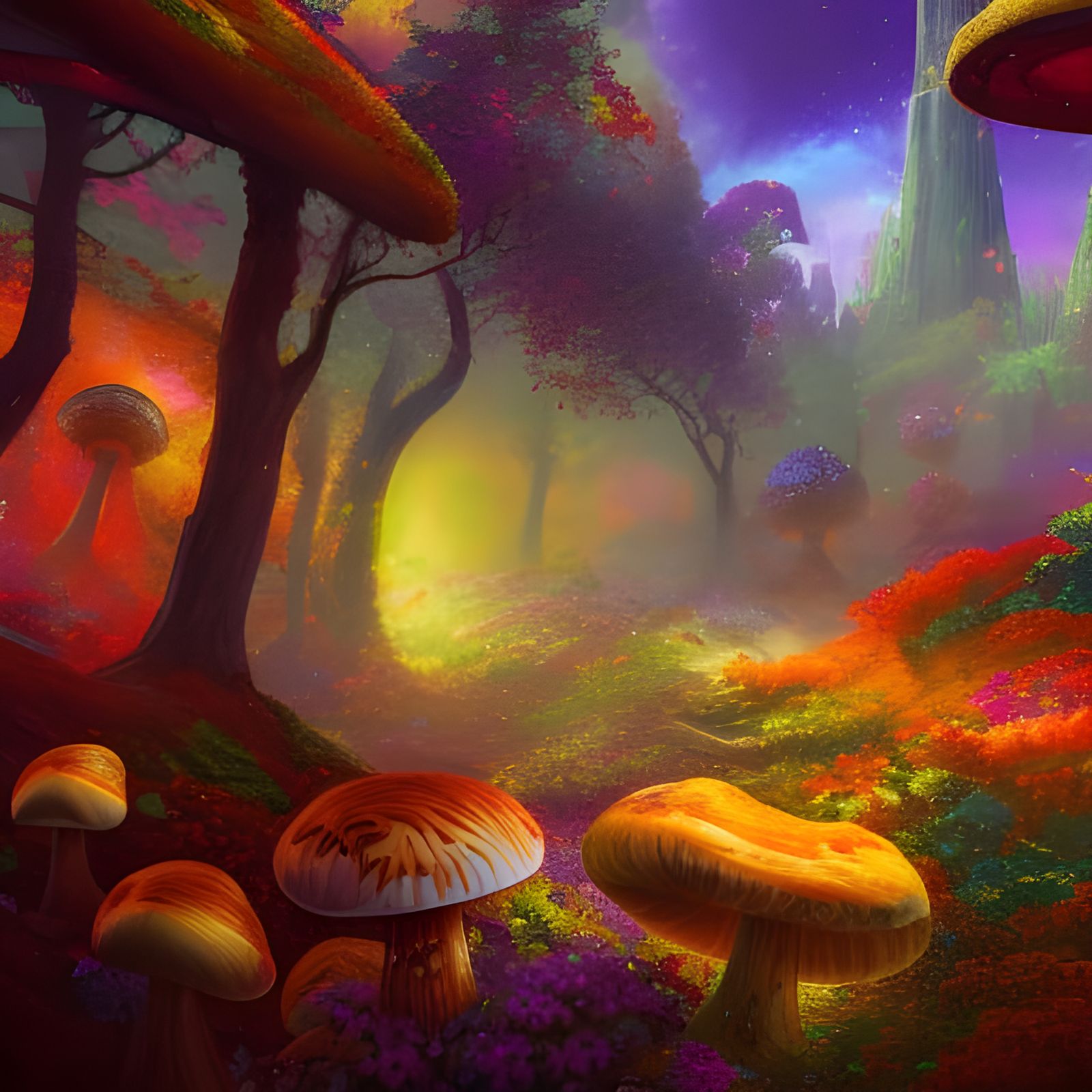 Colorful Mushroom Nectar Dripping, Detailed Matte Painting