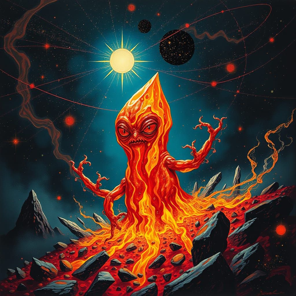 Crystalline Lava Creature in Surrealist Style