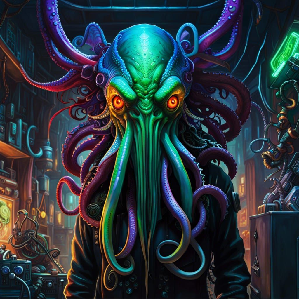 Cthulhu in Cyberpunk Techwear Portrait