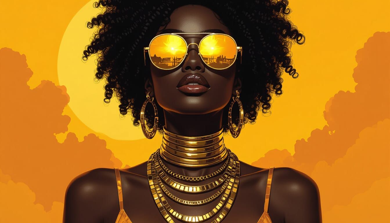 Afrofuturist Woman in Gold with Dramatic Lighting