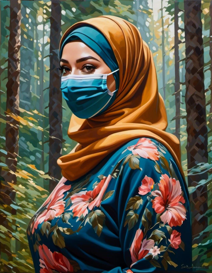 Beautiful Woman in Hijab Portrait in Lush Forest
