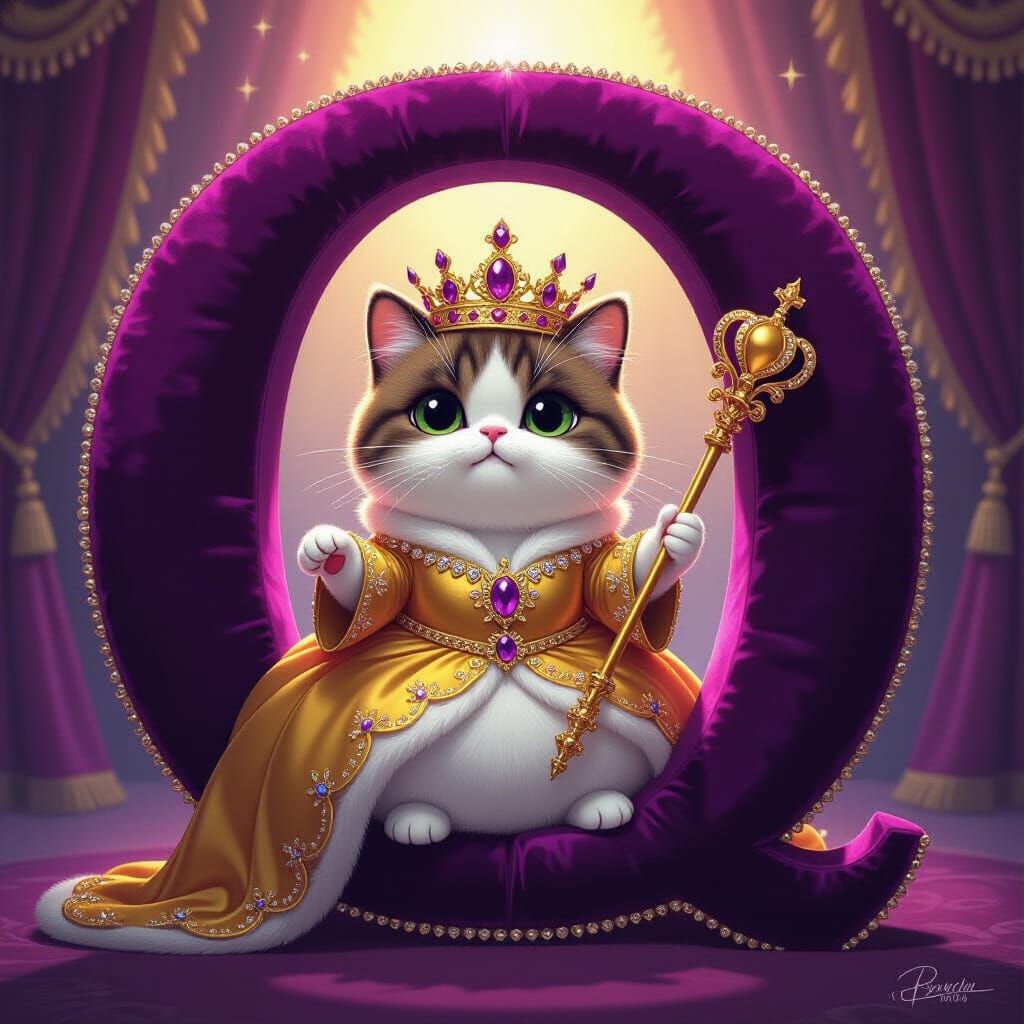 Regal Pusheen Cat Queen in Jeweled Gown Inside Glittering Q