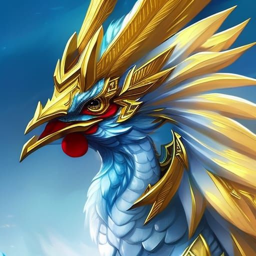 Elegant Rooster Dragon Portrait in Animated Style
