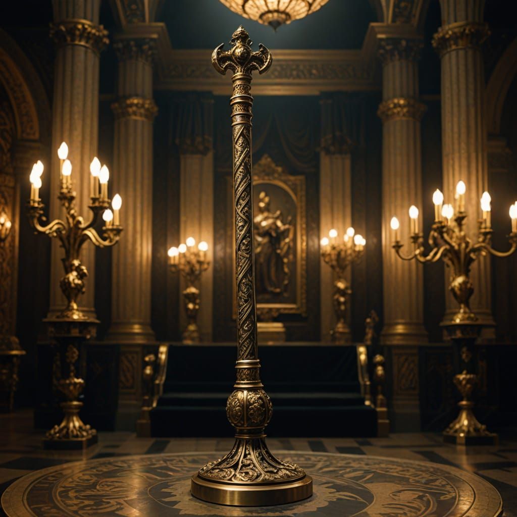 Imperial Gold Scepter on Ornate Pedestal