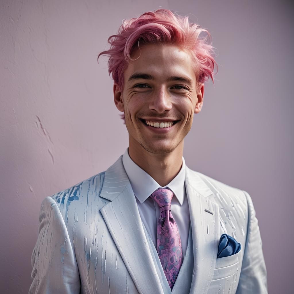 Joyful Pink-Haired Man in High-Contrast Portrait