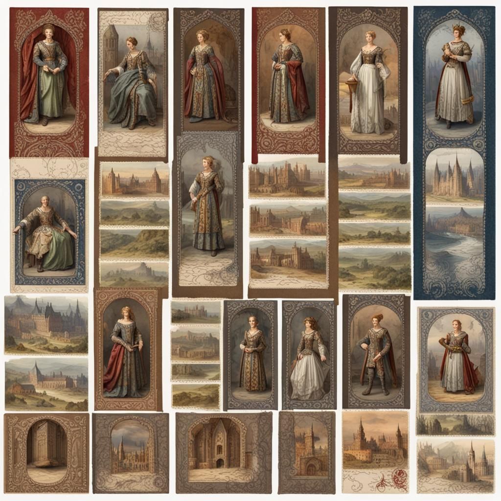 Medieval Queen and King Stamps in Watercolor