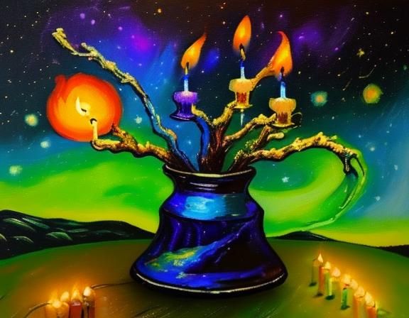 Candlelit Cosmic Landscape in Van Gogh Style