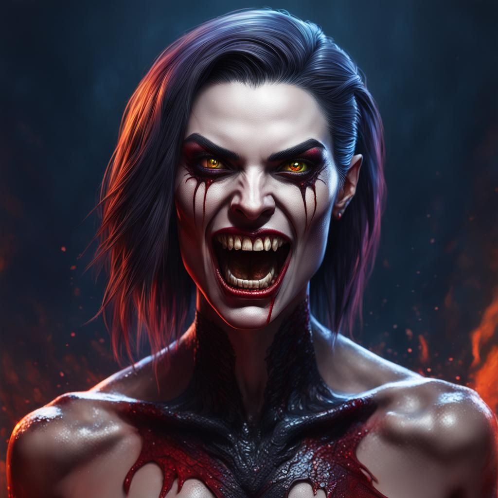 Hyperrealistic Female Vampire Splash Art