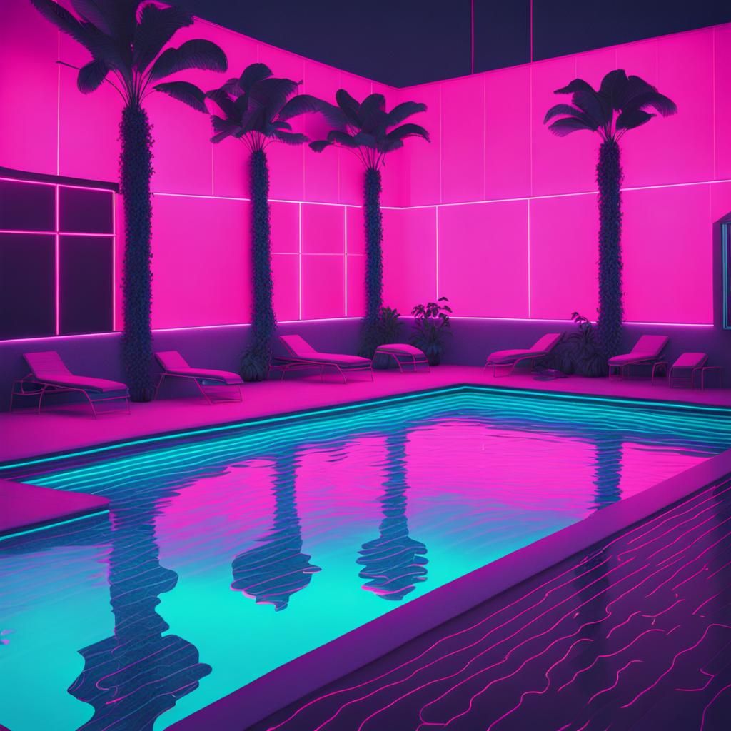 Swimming Pool Full of Beans in Synthwave Style