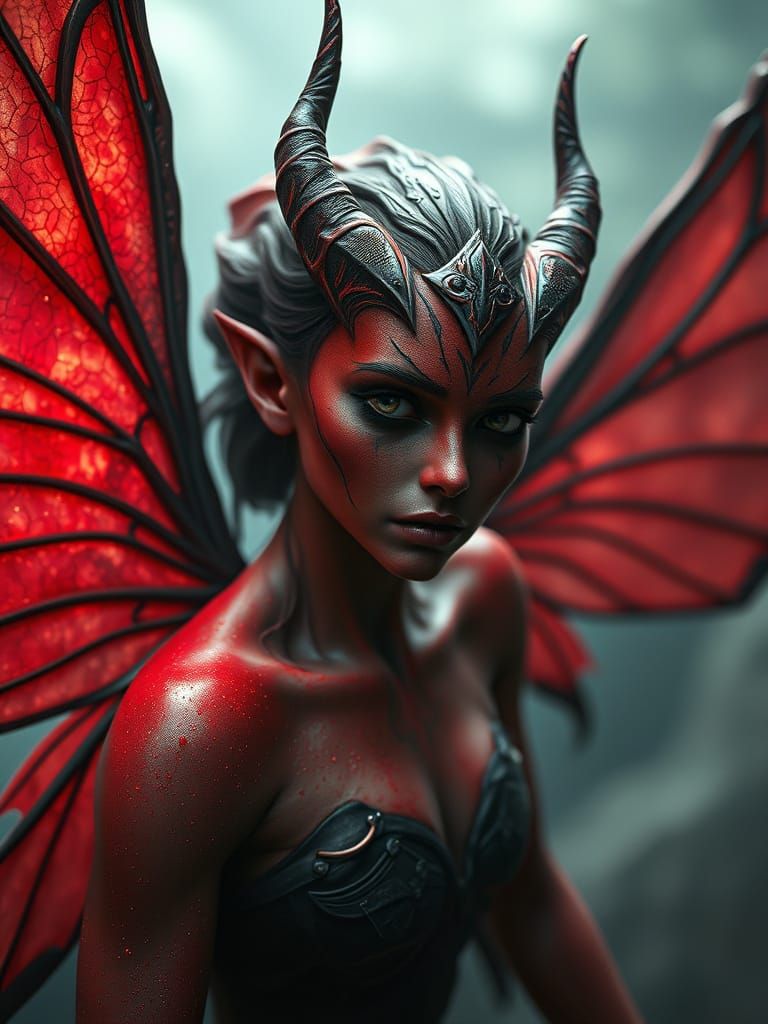 Menacing Red Fairy with Melted Wing