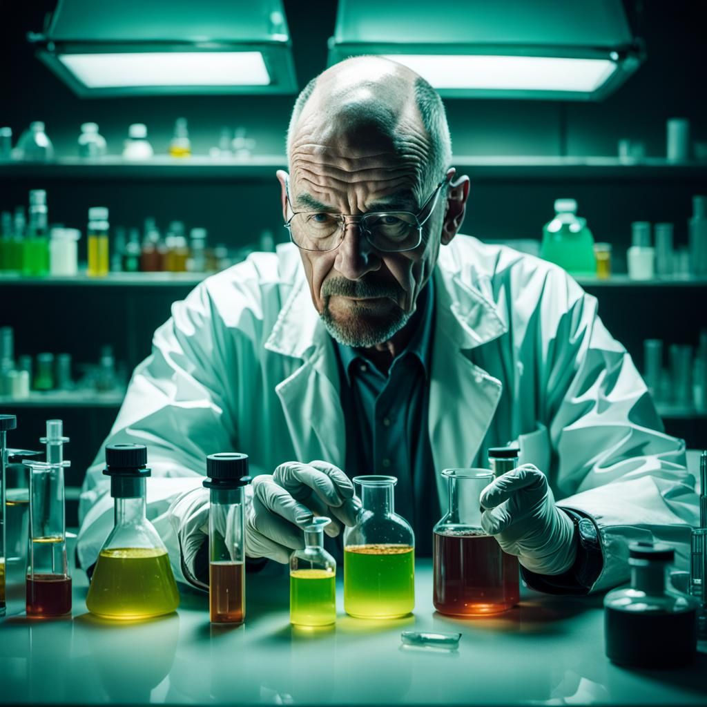 Walter White in Laboratory: Cinematic Film Still