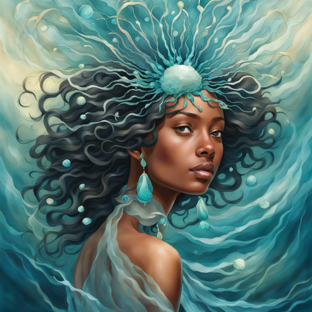 Ocean-Inspired Woman with Jellyfish Hair in Surreal Style