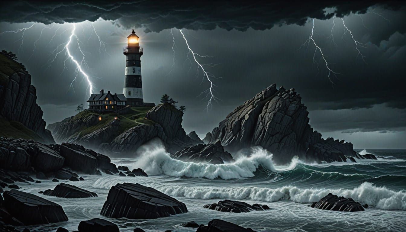 Dark Fantasy Lighthouse on Stormy Island